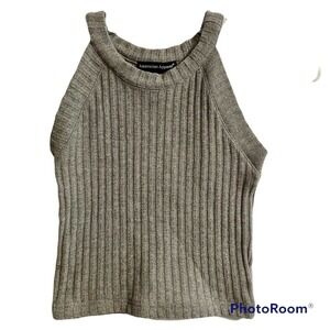 Amerasian Apparel Medium Knit Tank Top Grey Cropped Stretch Ribbed Cotto…